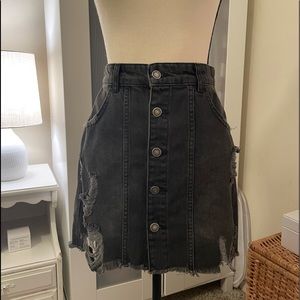Free People Distressed Black Denim Mini Skirt